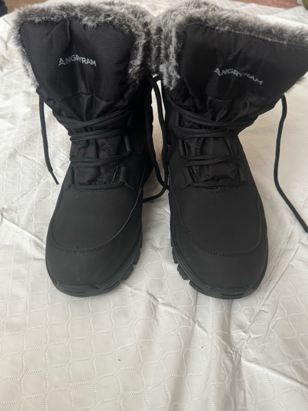 Women's Black Fur-Trim Winter & Rain Boots